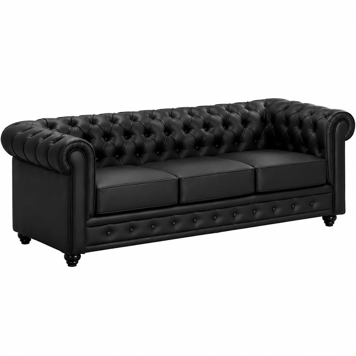 Sofá Chesterfield de 3 plazas en Simil Piel Negro - Exclusiva Oferta