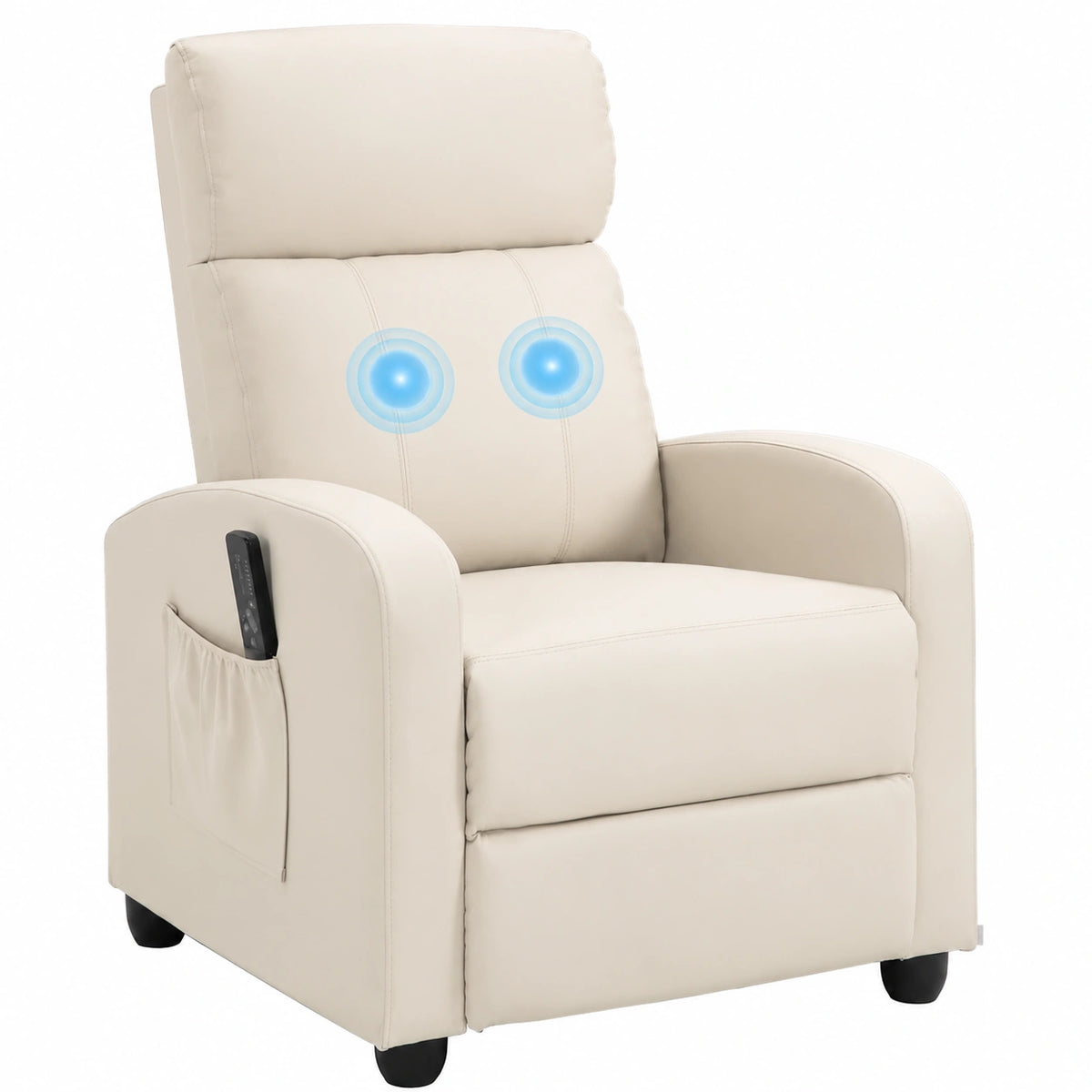 Sillón Reclinable de Masaje HOMCOM con Control Remoto, 8 Programas, 5 Intensidades, Bolso Lateral y Temporizador, Tapizado de PU, Crema