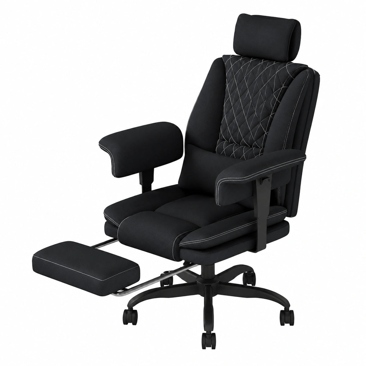 Silla de Oficina Ergonómica con Soporte Lumbar y Reposabrazos Ajustables, Reclinable con Reposapiés, Capacidad 200KG, Color Negro