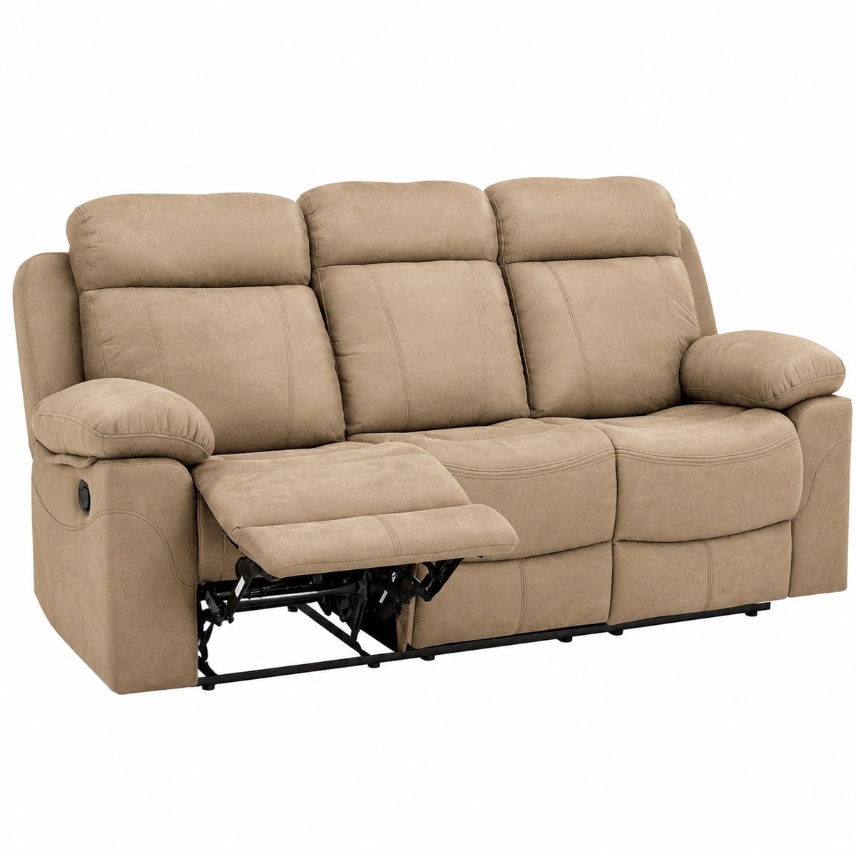 Sofá Reclinable de 3 Plazas con Apertura Manual, Tejido Color Piedra