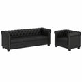 Conjunto de Sofás Chesterfield 2+3 Plazas de Piel Sintética en Negro
