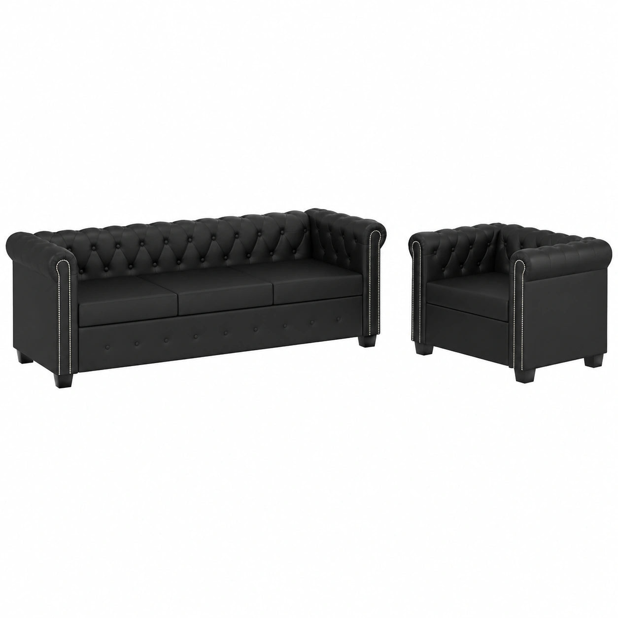 Conjunto de Sofás Chesterfield 2+3 Plazas de Piel Sintética en Negro