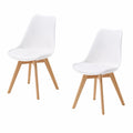Silla Nórdica de Oficina y Comedor con Cojín, Diseño Ergonómico, Patas de Madera, Blanco, Pack de 2