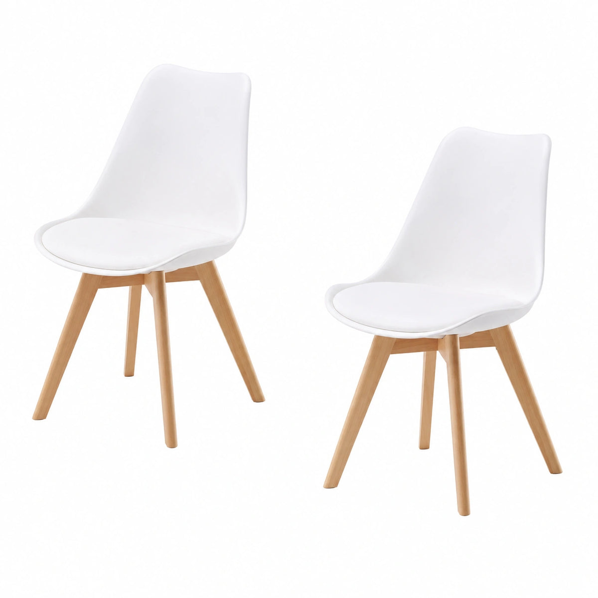 Silla Nórdica de Oficina y Comedor con Cojín, Diseño Ergonómico, Patas de Madera, Blanco, Pack de 2