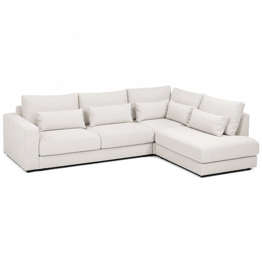 Meubletmoi - Sofá esquinero 5 plazas 325 cm, microfibra blanca marfil, cómodo, con cojines