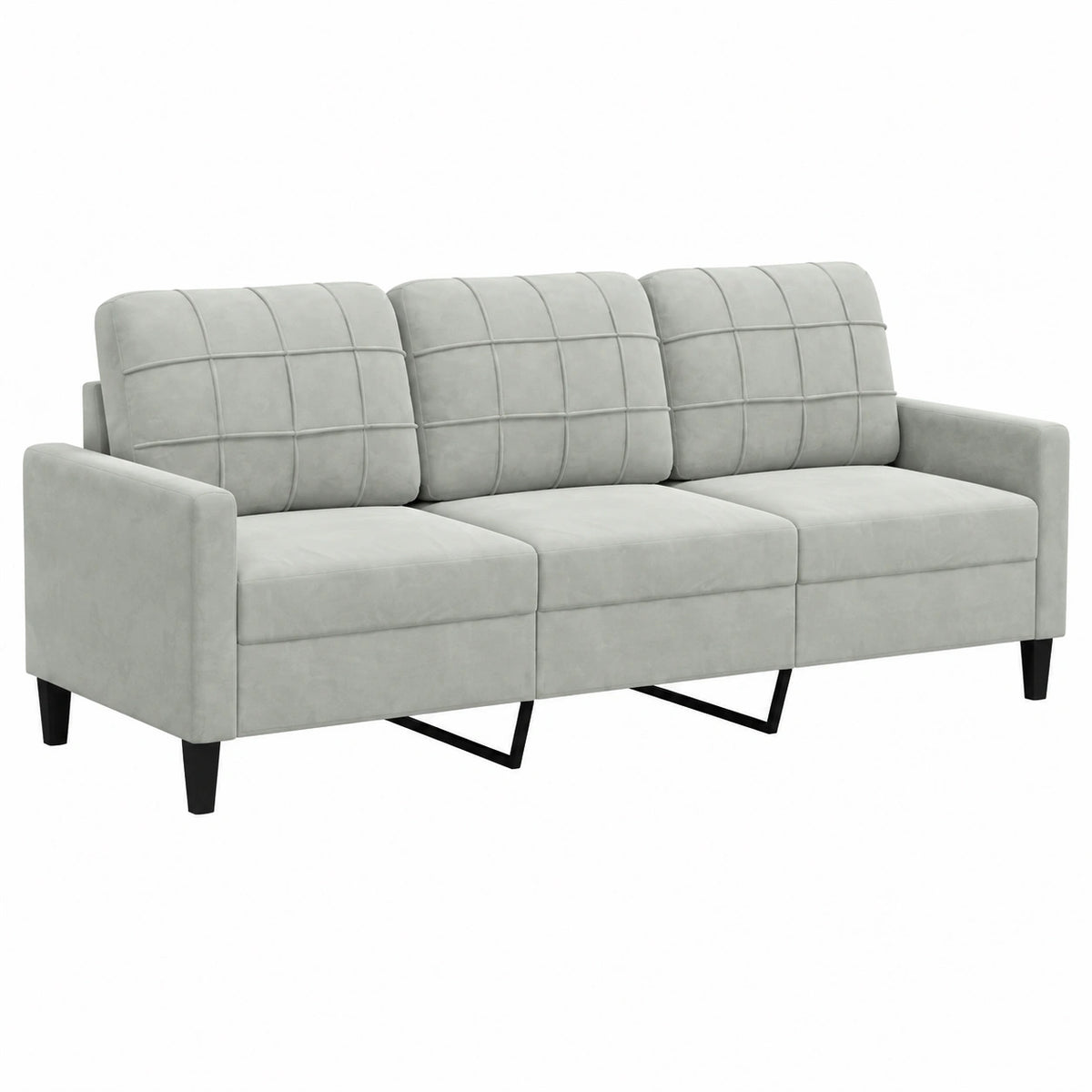 Sofá de Terciopelo Gris Claro para 3 Personas, 180 cm