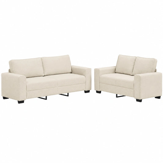 Conjunto de Sofás Modernos 2 y 3 Plazas Tela Crema con Patas de Madera Negra