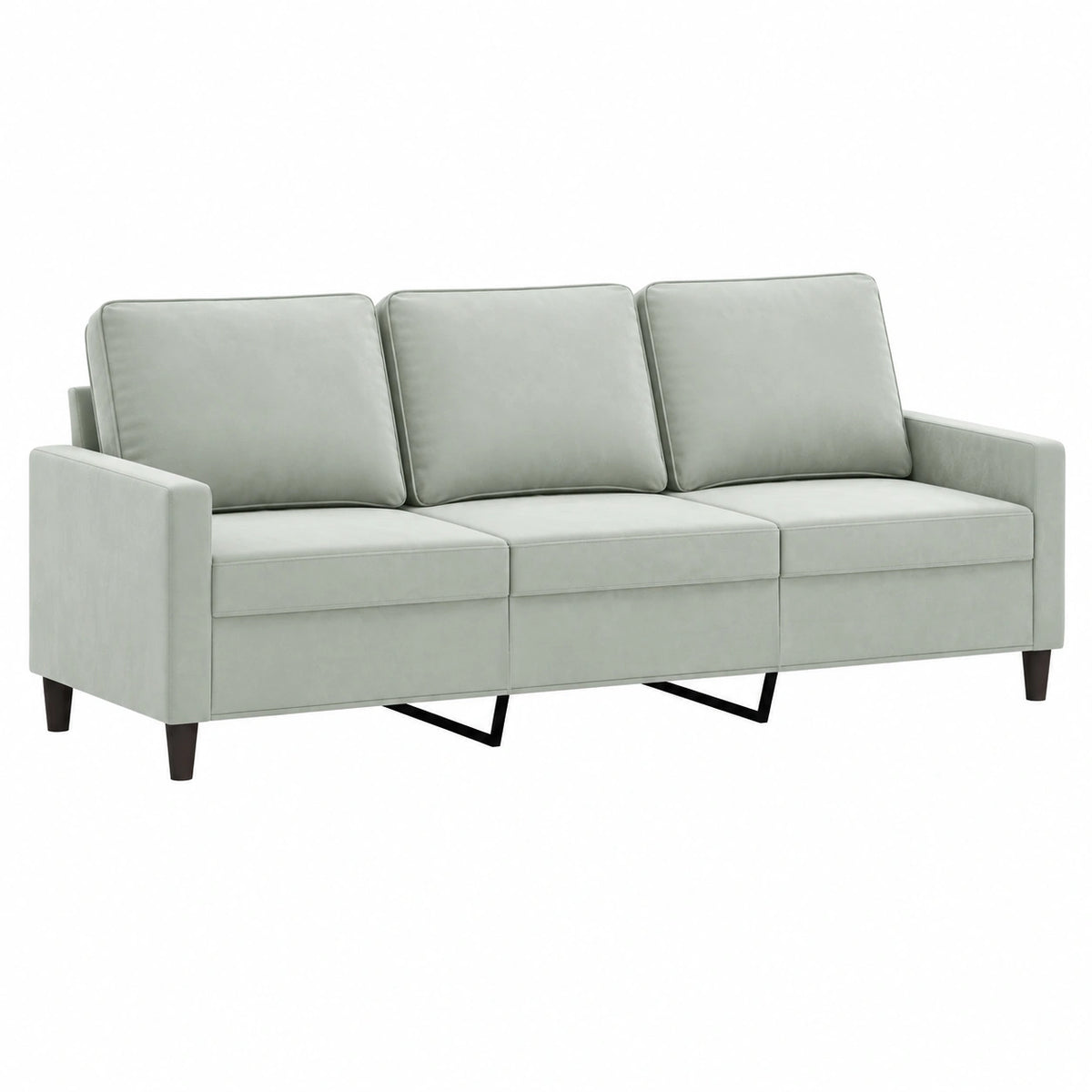 Sofá de Terciopelo Gris Claro para 3 Personas 180 cm