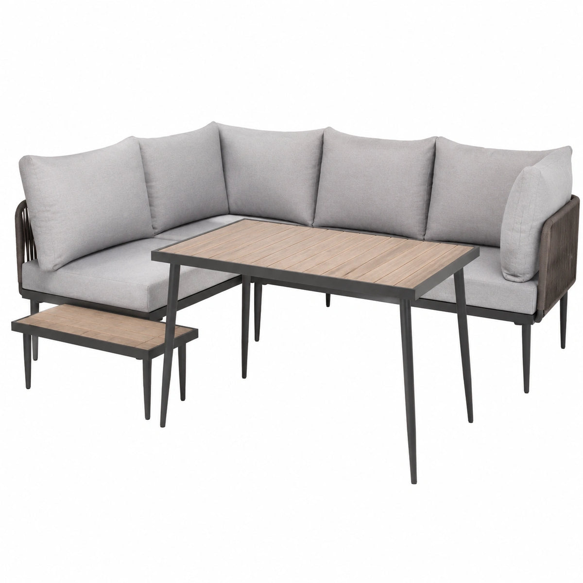 Conjunto de Muebles de Jardín: Sofá Esquinero y Mesa de Comedor de Acero Galvanizado