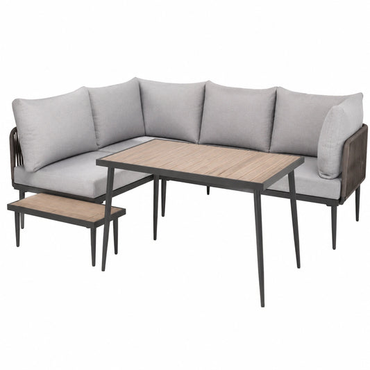 Conjunto de Muebles de Jardín: Sofá Esquinero y Mesa de Comedor de Acero Galvanizado