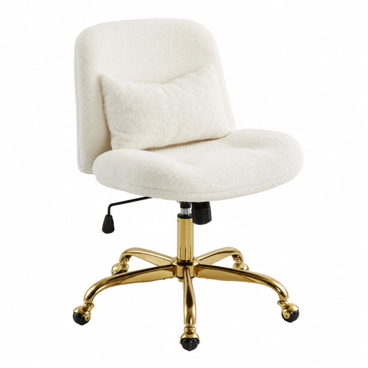 Silla de Oficina Bonnlo sin Reposabrazos, Ajustable y Confortable, Tejido Teddy Beige