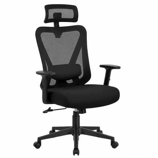 Silla de Oficina Ergonómica con Respaldo Ajustable y Soporte Lumbar, Color Negro
