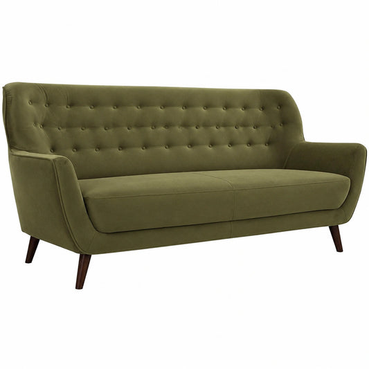 Sofá Retro de 3 Plazas Cavadore Abby en Terciopelo Verde con Diseño Capitoné, 183x89x88 cm