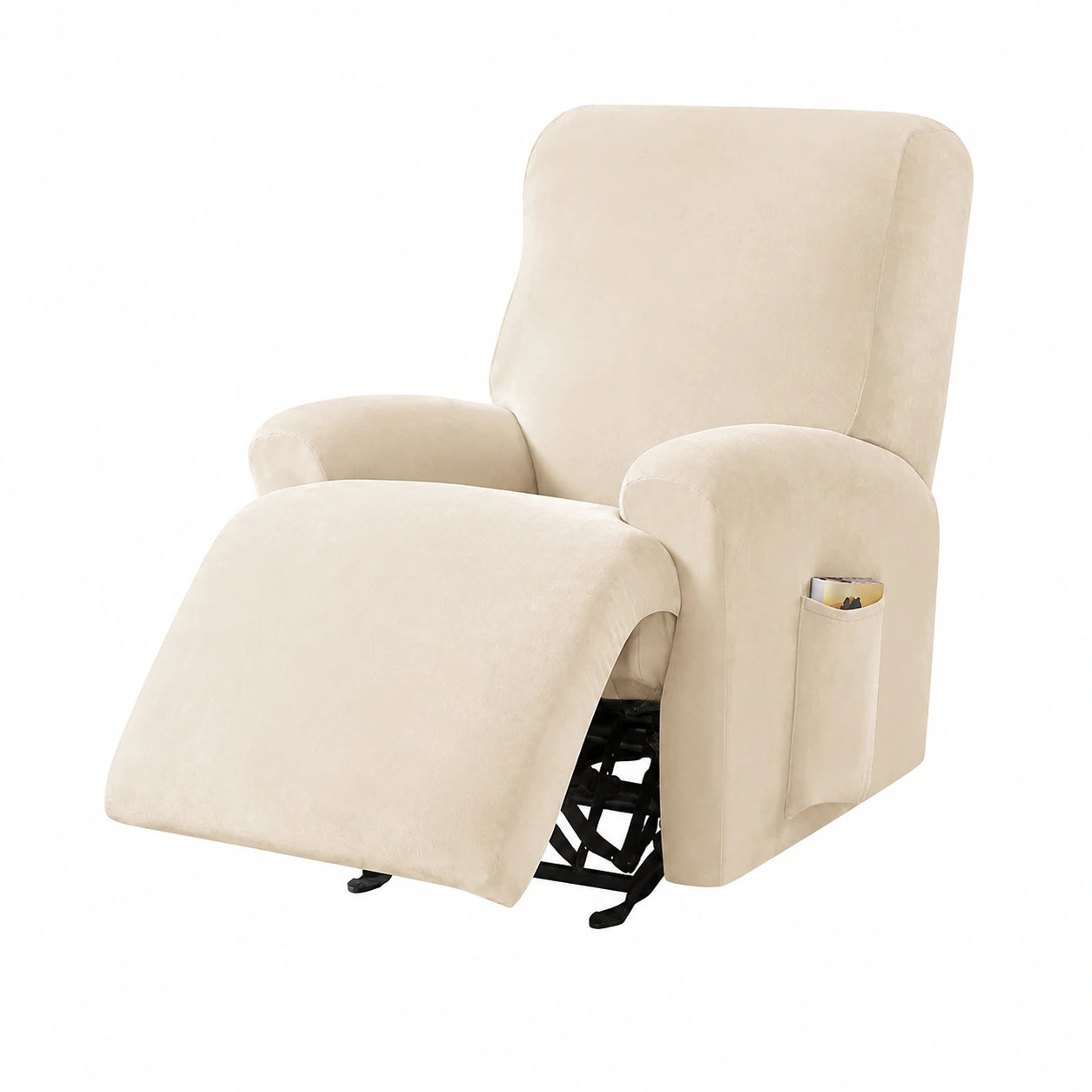 Funda Elástica de Terciopelo para Sillón Reclinable, Protector Completo de 4 Piezas Antideslizante 1 Plaza. Color Beige