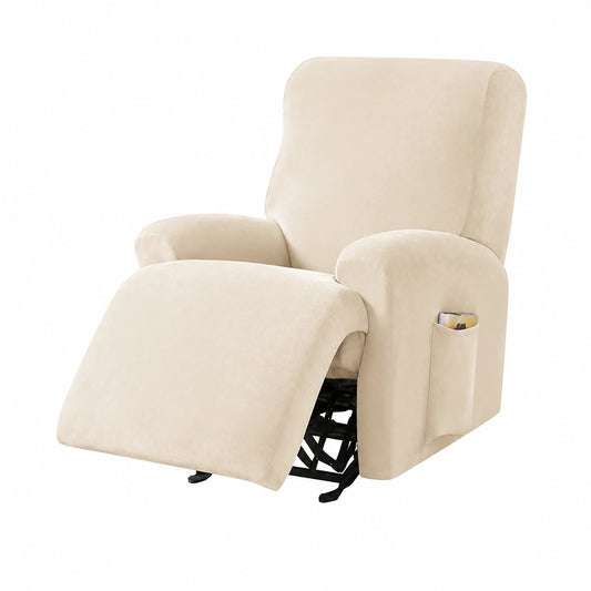 Funda Elástica de Terciopelo para Sillón Reclinable, Protector Completo de 4 Piezas Antideslizante 1 Plaza. Color Beige