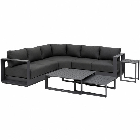 Juego de Muebles de Jardín Esquinero 5 Plazas Aluminio y Poliéster Grafito