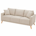Sofá de 3 plazas MUNIK en tela beige y madera natural