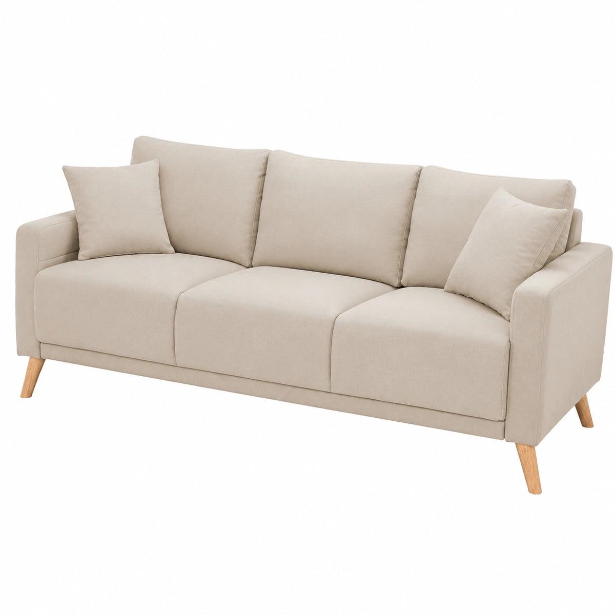 Sofá de 3 plazas MUNIK en tela beige y madera natural