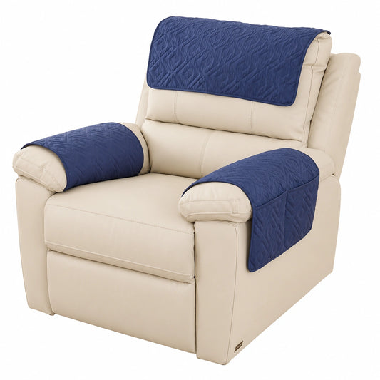 Cubierta Acolchada para Reposabrazos de Sofá con Bolsillos, Antideslizante y Ajuste Universal para Sillón Reclinable, 1 Plaza, Azul Marino