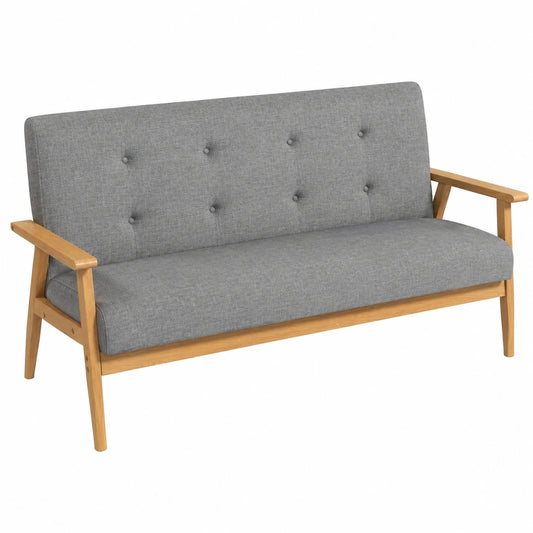 Sofá de 3 plazas en madera de caucho, tapizado gris, 154,5x69,5x73 cm
