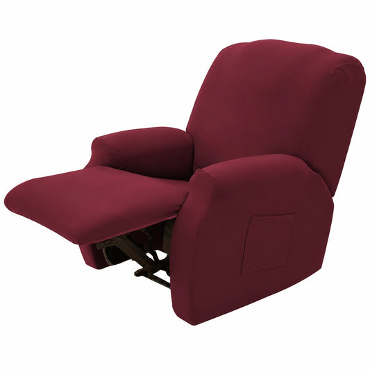 Funda Elástica para Sillón Relax, 4 Piezas, Bolsillo Lateral, Lavable, Antideslizante, Color Vino