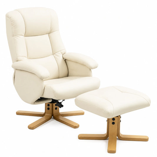 Sillón Relax HOMCOM 360° Giratorio Reclinable con Reposapiés, Soporta 120Kg, Crema