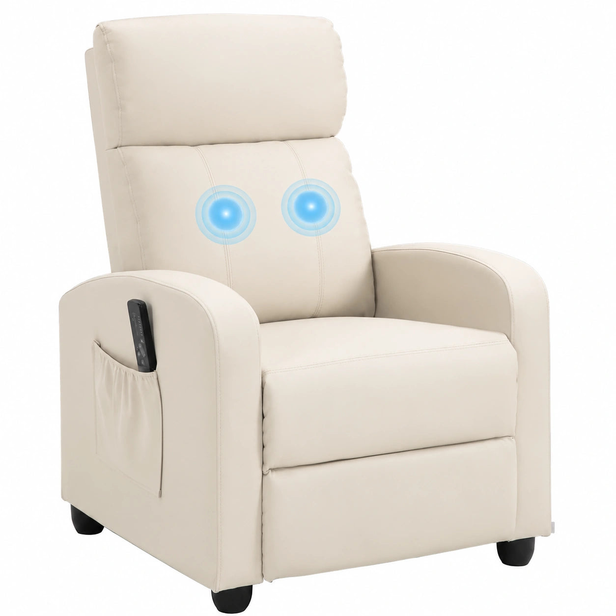 Sillón Reclinable de Masaje HOMCOM con Control Remoto, 8 Programas, 5 Intensidades, Bolso Lateral y Temporizador, Tapizado de PU, Crema