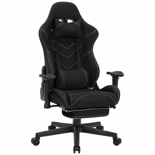 Silla Gaming WOLTU Ergonómica con Reposacabezas, Cojín Lumbar y Reposapiés, Ideal para Videojuegos y Oficina, Color Negro
