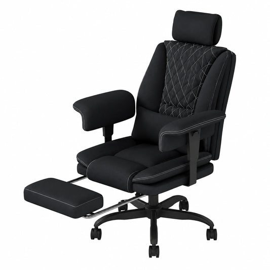 Silla de Oficina Ergonómica con Soporte Lumbar y Reposabrazos Ajustables, Reclinable con Reposapiés, Capacidad 200KG, Color Negro