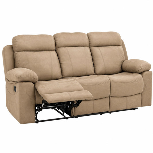Sofá Reclinable de 3 Plazas con Apertura Manual, Tejido Color Piedra