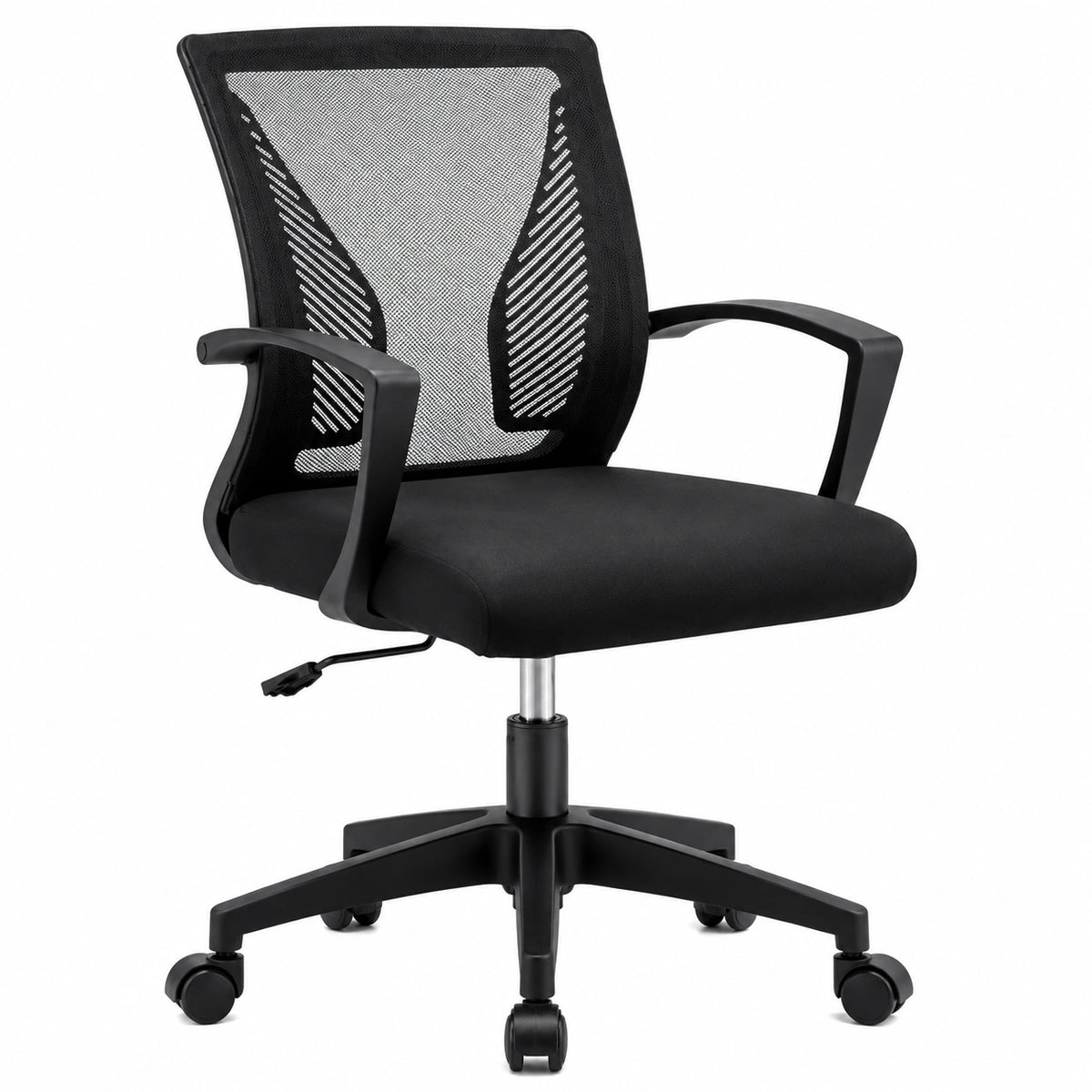 Silla ergonómica de oficina con respaldo de malla y soporte lumbar, ruedas giratorias, capacidad 150kg
