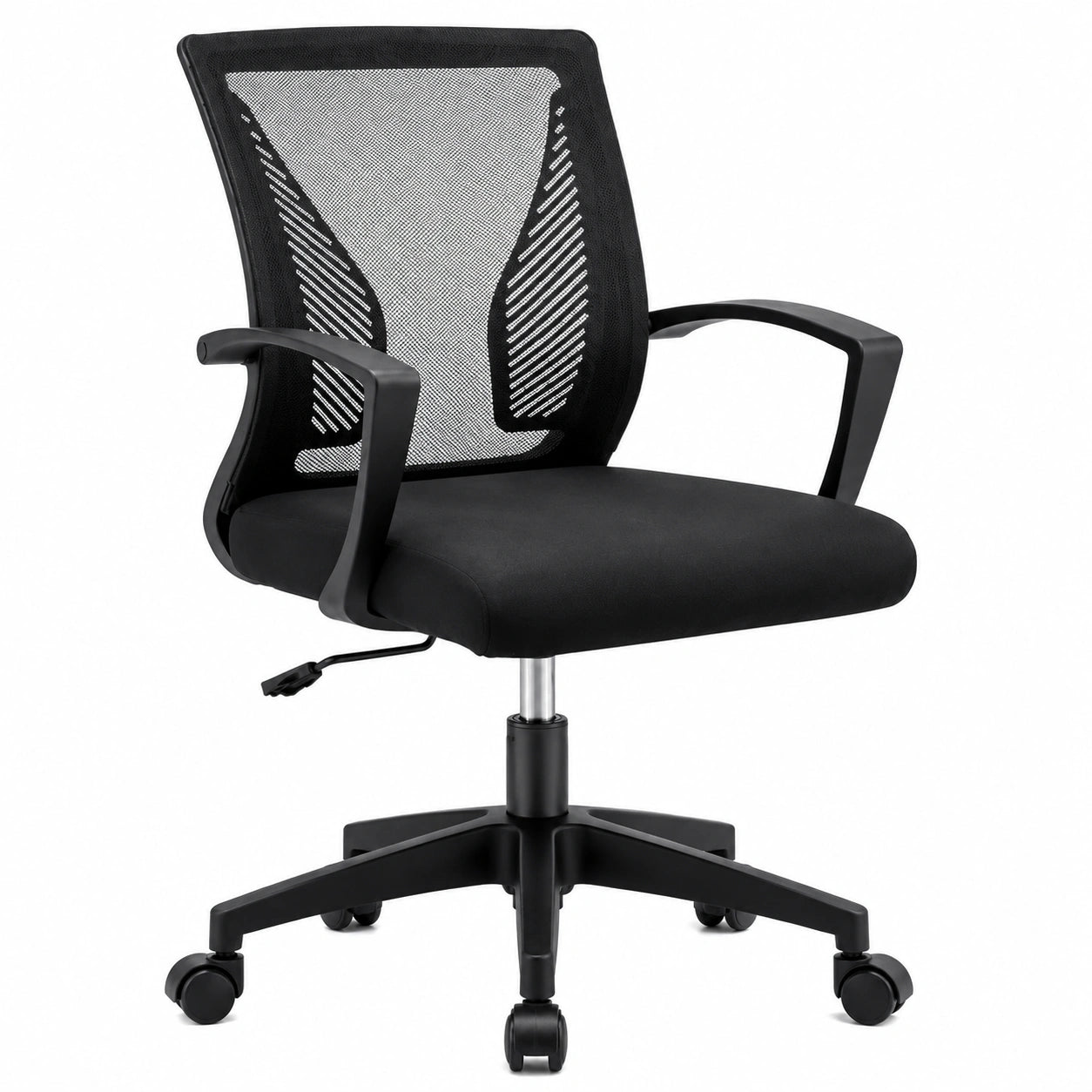 Silla ergonómica de oficina con respaldo de malla y soporte lumbar, ruedas giratorias, capacidad 150kg
