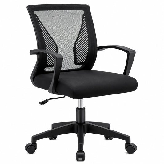 Silla ergonómica de oficina con respaldo de malla y soporte lumbar, ruedas giratorias, capacidad 150kg