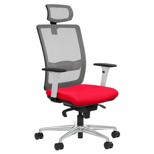 Silla de Oficina Ergonómica con Apoyo Lumbar y Reposabrazos Ajustables, Color Gris/Rojo