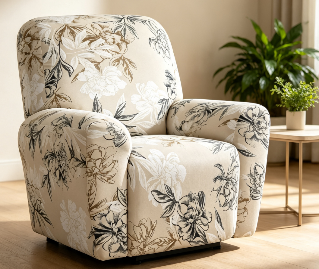 <em>Funda Elástica de 4 Piezas para Sillón Reclinable con Diseño Floral</em>